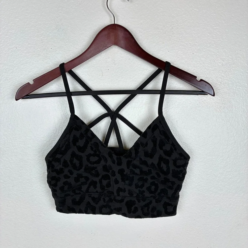 Balance Athletica Sports Bra Sz M Leopard Velvet Strappy Athleisure Gym Training